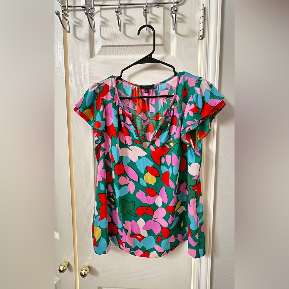 JCrew Drapy V-Neck Floral Top - Small